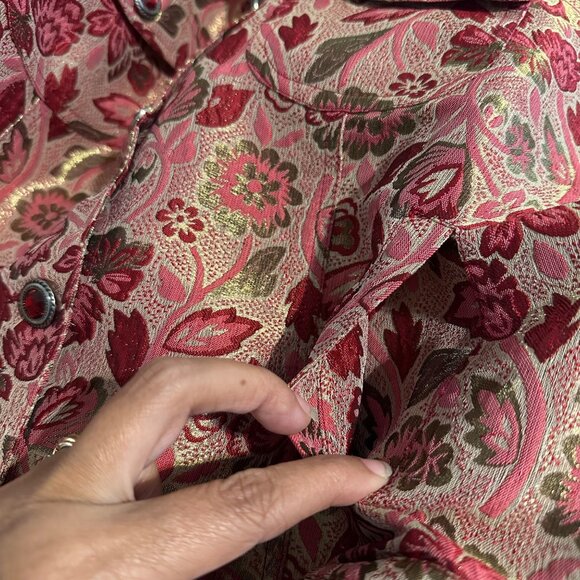 VTG Carrie Allen Jacket Women's S Pink Red Floral Metallic Brocade Jacquard Chic - Picture 9 of 9